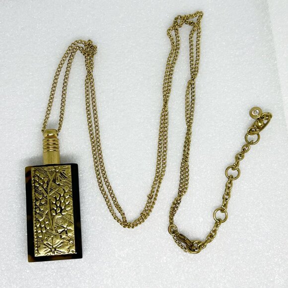 Cabi "Zelda" Tortoise Design Perfume Bottle Pendant Necklace w Botanical Design - Picture 7 of 9
